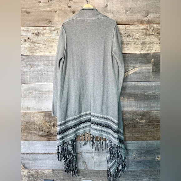 Cabi Prairie Wrap Open Front Waterfall Long Cardigan M Gray Fringe Western Drape - Picture 9 of 14